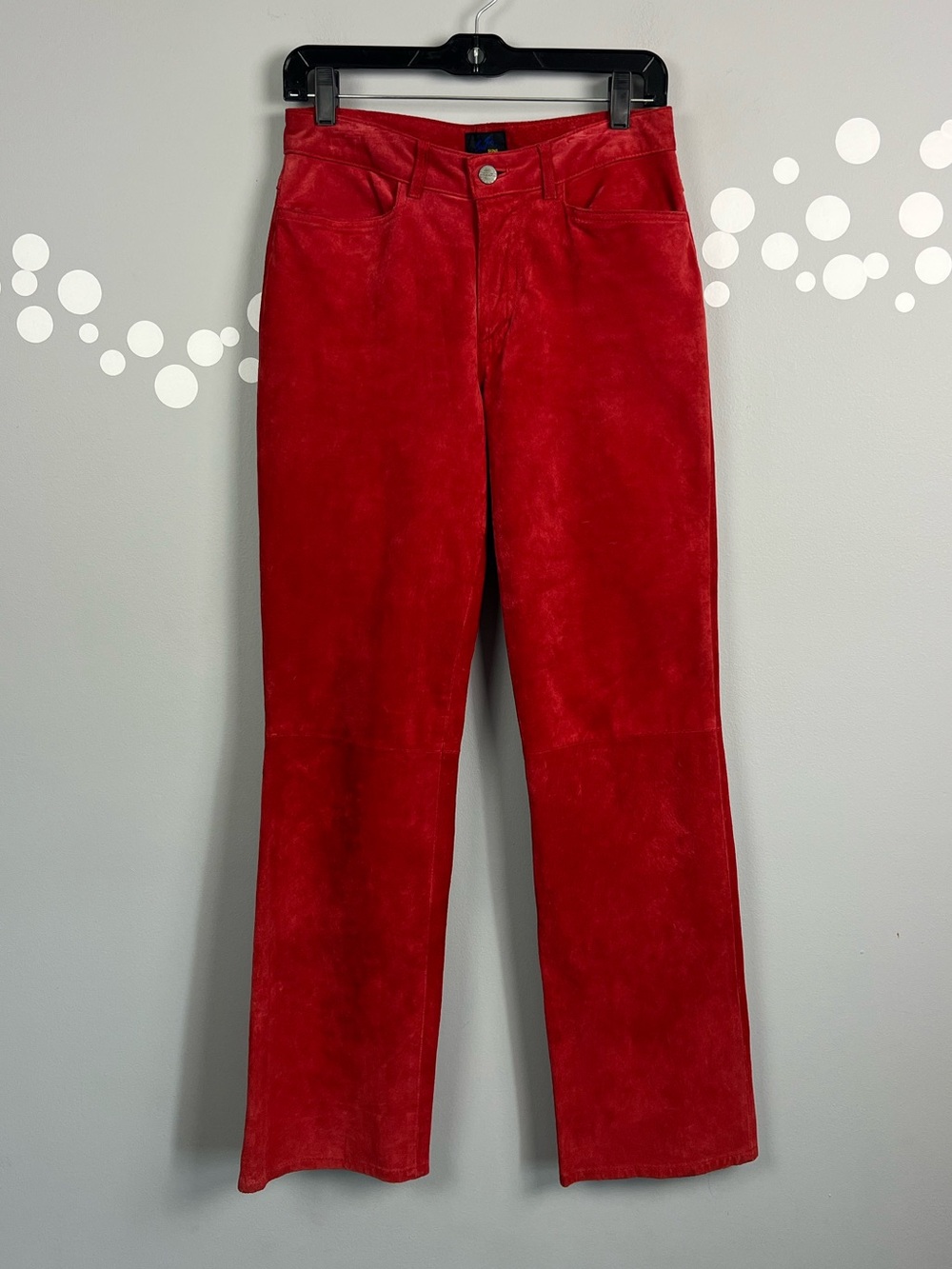 Vintage Jou Jou Skins Red Suede Leather Pants Size 7/8 High Waist Straight Leg
